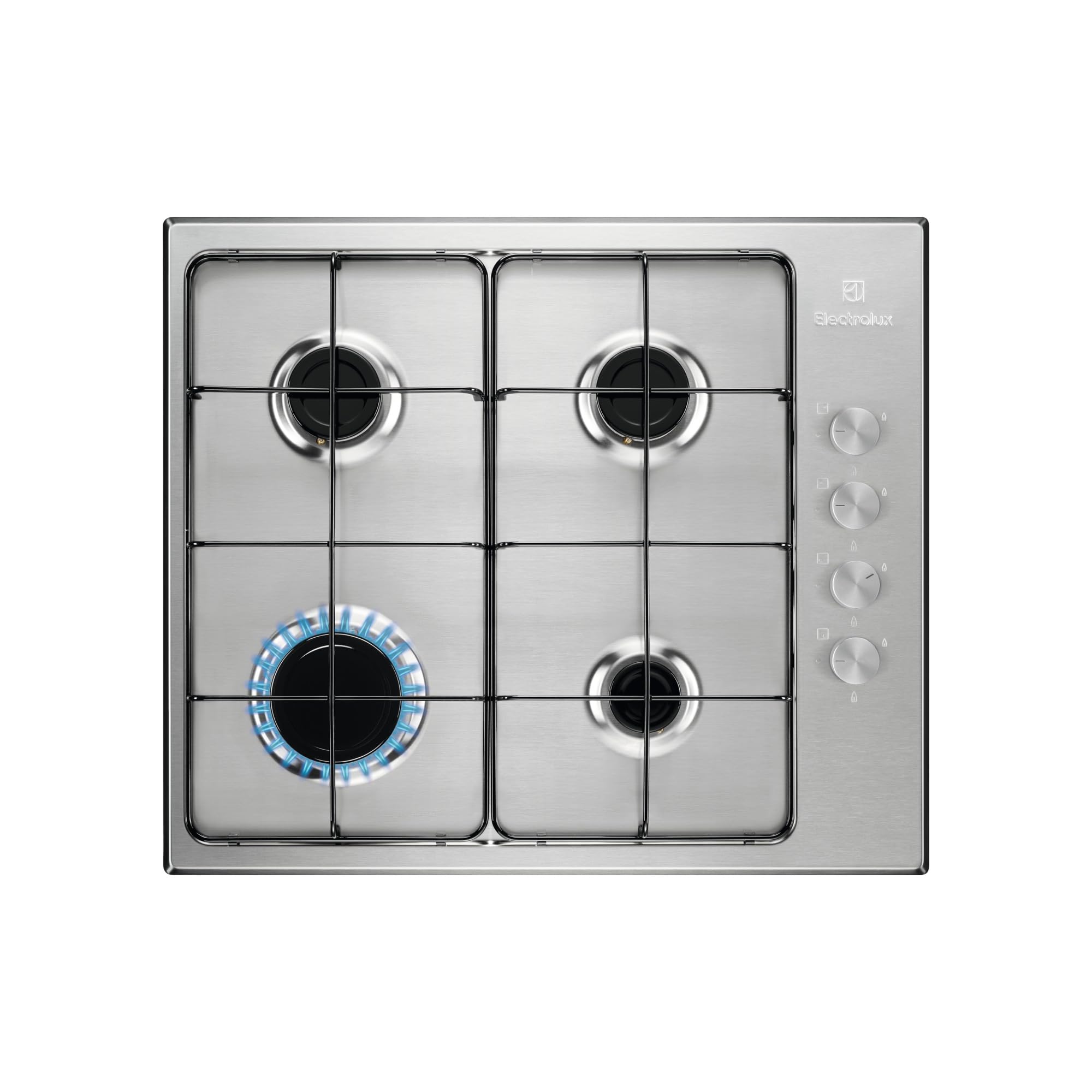Electrolux KGS6404SX Placa de Gas, Serie 300, 60 cm, 4 Zonas de Cocción, 9 Niveles de Intensidad, Sistema de Seguridad, Autoencendido Electrónico, 3000W, Inox Antihuellas