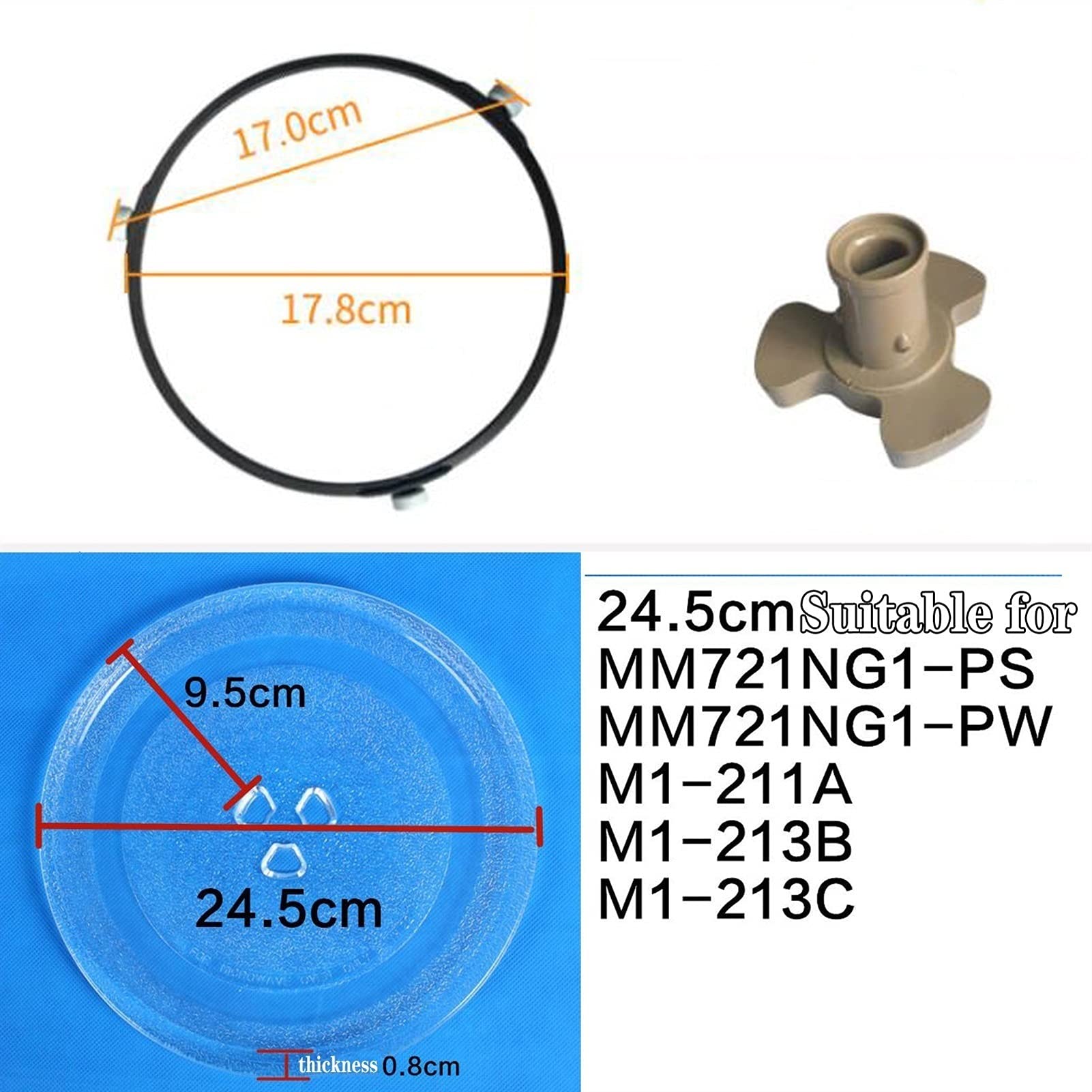 Rodamiento de plato giratorio, plato giratorio para microondas, placa de vidrio engrosado, juego de uso de 10 pulgadas con 3 ruedas, anillo giratorio de 245 mm, anillo para microondas, el di