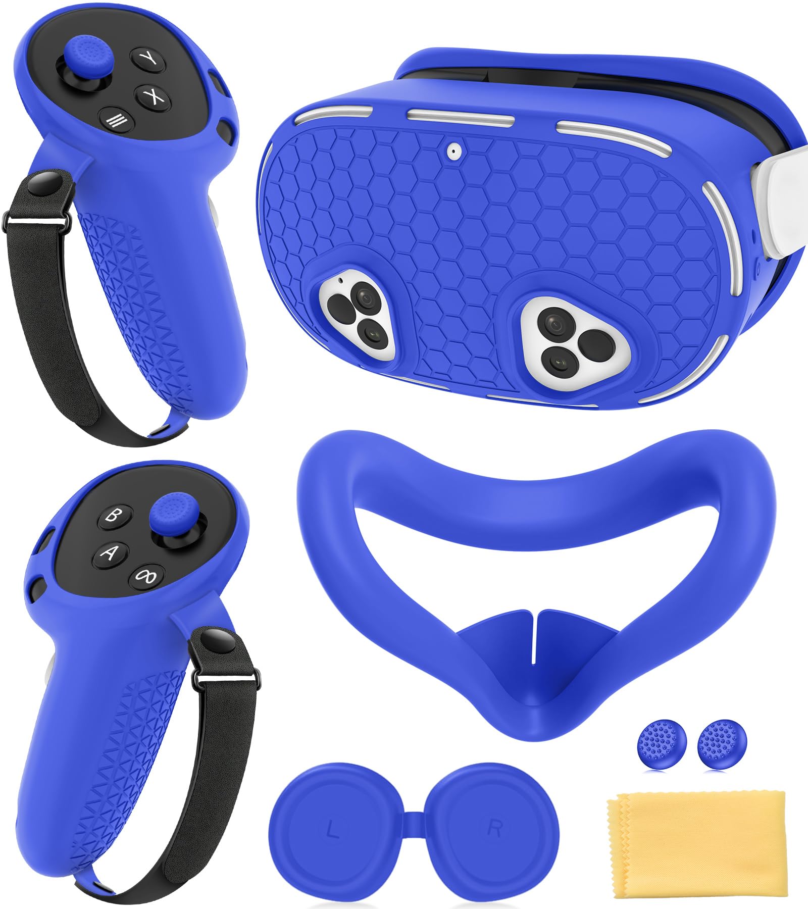 Silicone Cover Set Compatible with Meta Quest 3S Accessories, VR Protector Face Cover, Controller Grips, Front Shell Headset Cover and Lens Protective Cover for Meta/Oculus Quest 3S Accessories(Blue