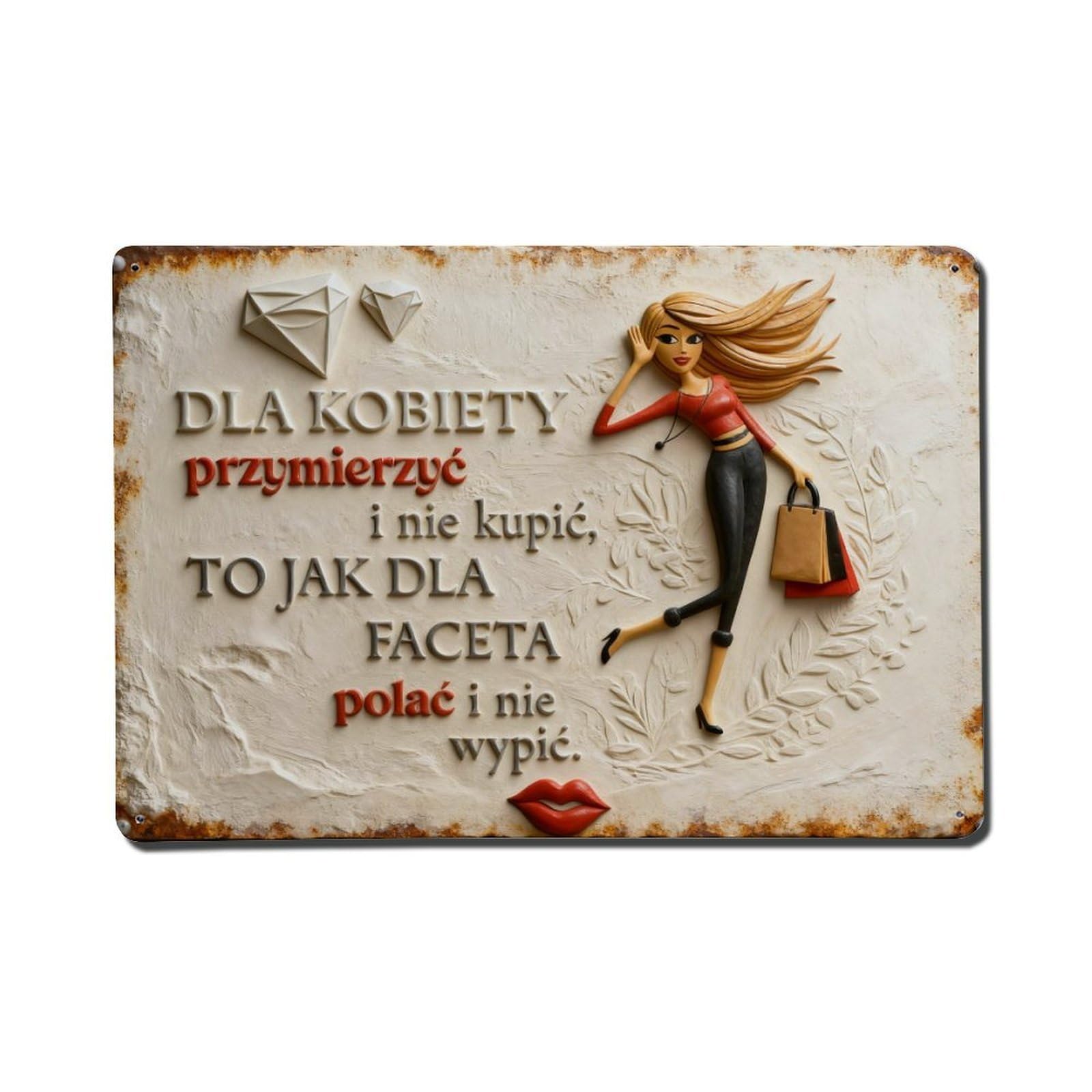 Diamonds Woman Shopping Bag Lips Metal Tin Sign Plaque