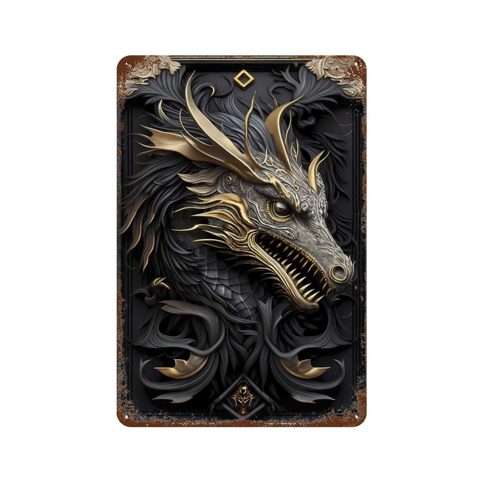 Majestic Golden Dragon Decorative Tin Sign 11.8"x7.9", for Bistro, Counter And Cafe Decor, Novelty Wall Decor