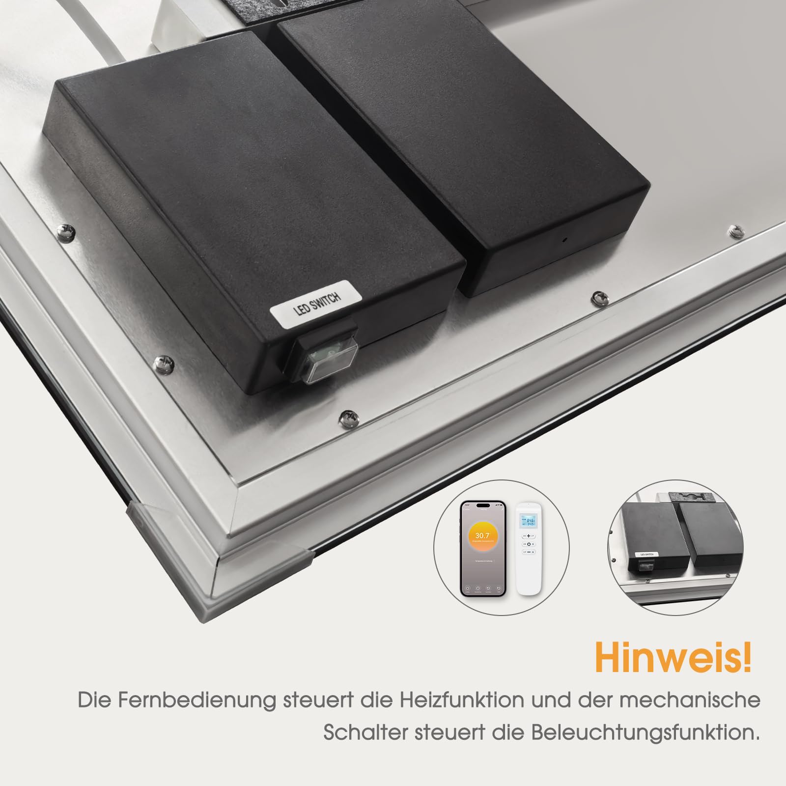 Infrarotheizung Spiegel mit Thermostat 450 Watt - Spiegelheizung Infrarot mit LED Beleuchtung Licht - Infrarot Wandheizung- APP Fernbedienung Steuerung - Badspiegel 80x60 CM Badezimmerspiegel