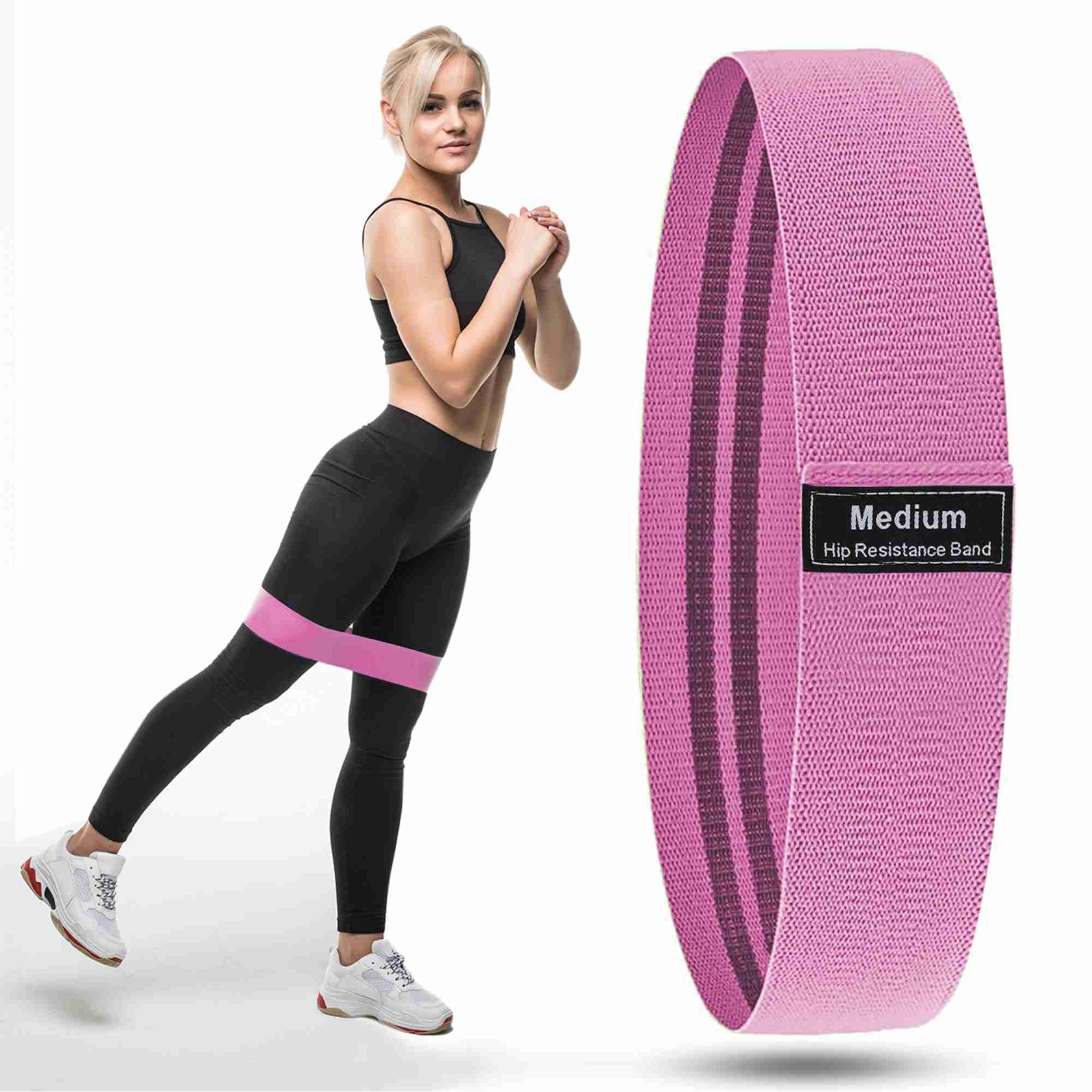 Dyna Fabric Resistance Band - Loop Hip Band for Women & Men for Hip, Legs, Stretching, Toning Workout Pink (Medium)…(Pack of 1)-image-36