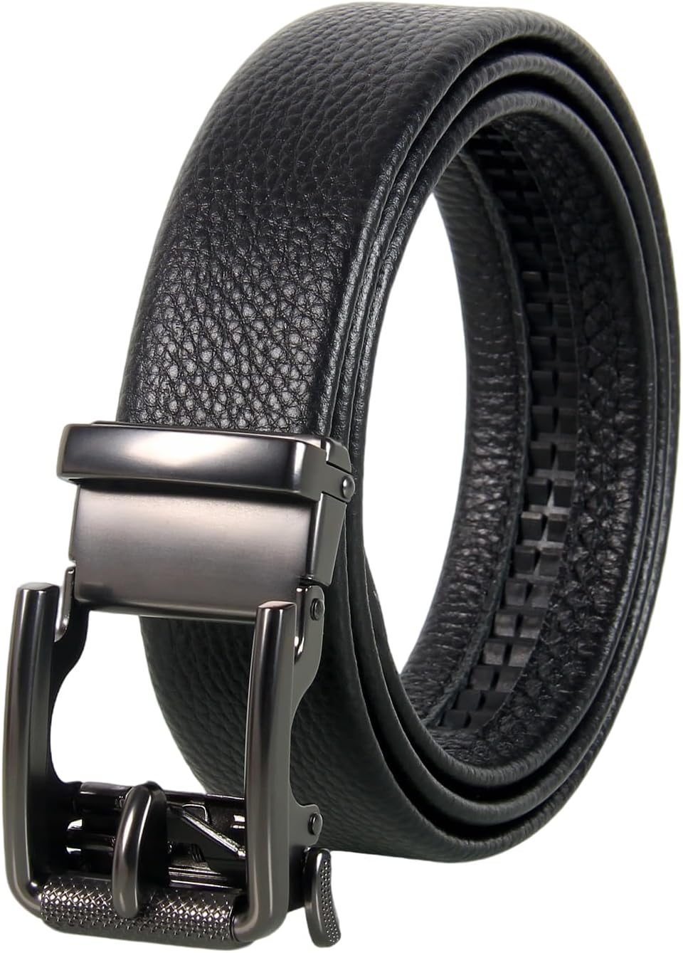 Men's Leather Ratchet Belt 1 3/8" Genuine Leather Automatic Buckle Dress & Casual Trim to Fit