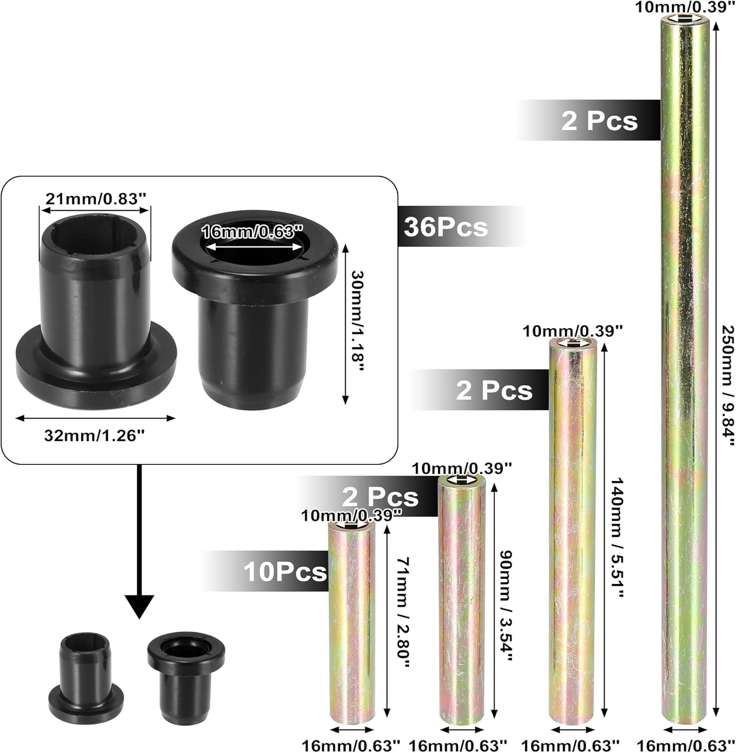 Motoforti No.AAB-P-RAN-K3-002 Control Arm Bushings Kit Suspension for Polaris for Ranger XP 900 2013-Up for Ranger XP 900 Crew 2014-Up for Ranger 1000 XP Crew 2017-2018