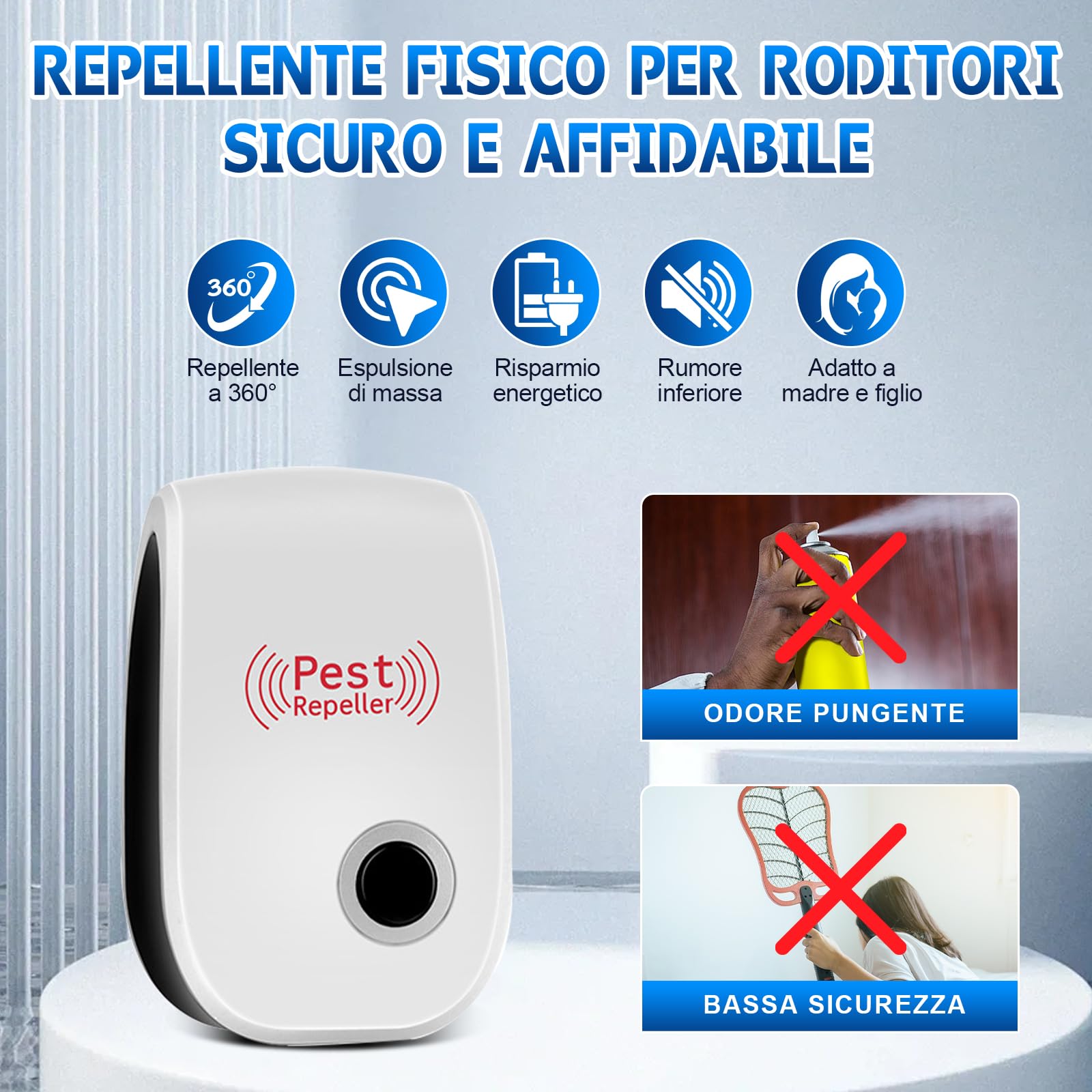 8 pcs Repellente ad Ultrasuoni per Topi,Antizanzare Repellente Ultrasuoni Professionale,Efficace Contro le Formiche/Mosche/Insetti/Scarafaggi/Topi/Zanzare/Ragni,Human & Pet Friendly