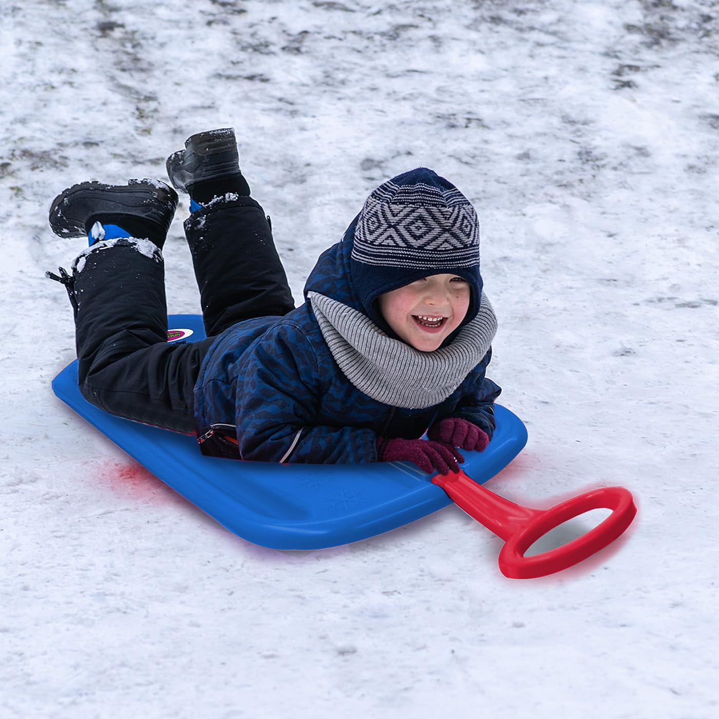 JAMARA 461131 Snow Play Bob Arrow 74 cm, manico in plastica, peso massimo: 50 kg, design aerodinamico, blu