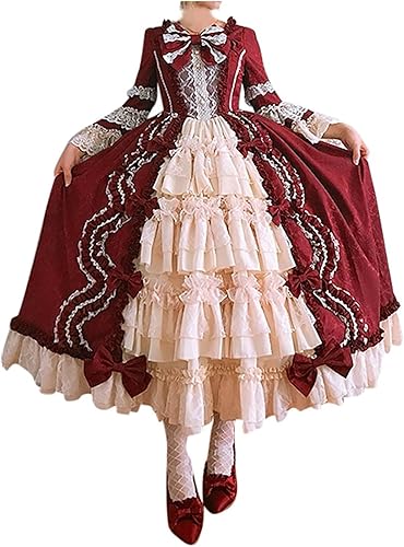 Miniatura 4 de SHOPESSA Vestido victoriano para mujer, vestido de lolita francesa, disfraz de princesa, vestido renacentista, manga acampanada, corte de cosplay
