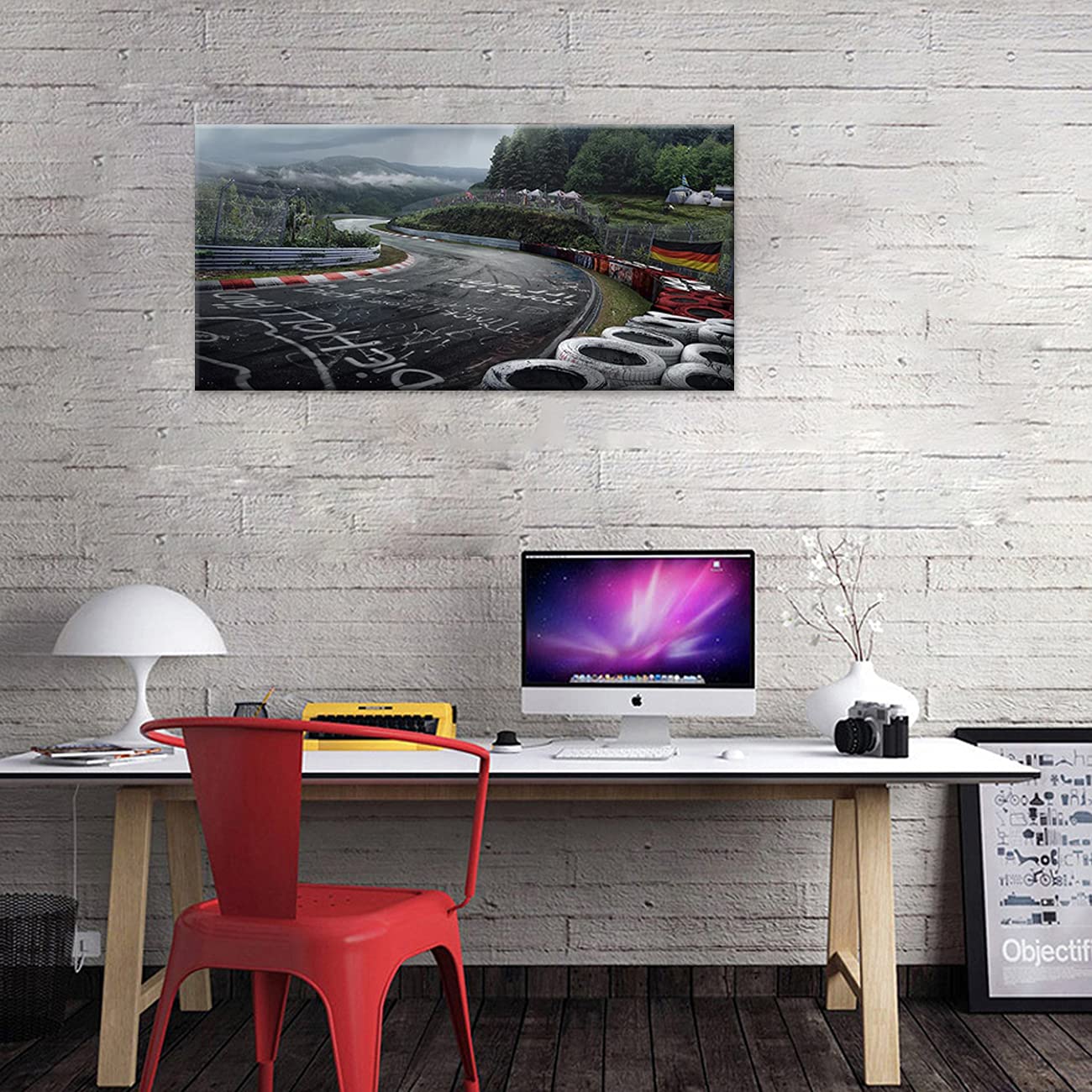 ZHONGYUTONG Nürburgring Rallye Straße Kunstdruck mit Rahmen Sportwagen Rennstrecke Poster Leinwand Malerei Landschaft Wandbild für Wohnzimmer Wohnkultur (40x80cm)