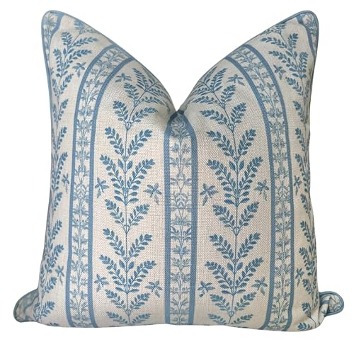 Jillien Harbor “The Louis” Blue Floral Block Print Pillow Cover – Decorative Throw Pillow Cover with Off-White Background – Grandmillennial Home Decor, 20" x 20"