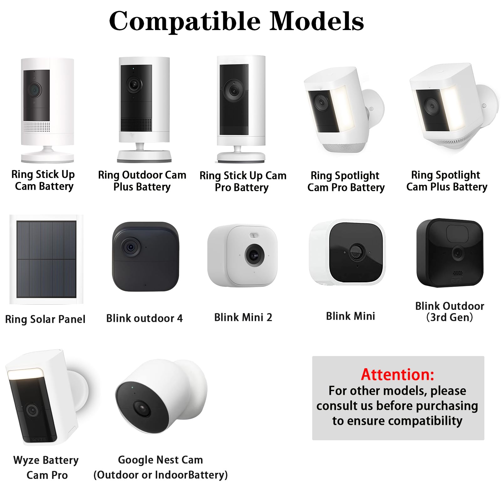 Lot de 2 supports de fixation au sol pour caméra de sécurité compatibles avec Ring, Blink, Arlo, Wyze, Google Cameras et panneaux solaires Ring, support de poteau extérieur avec angle et hauteur