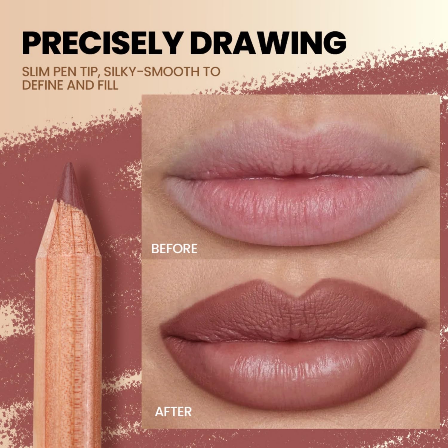 MOONGAZE 6-farbiges samtmattes Lippenkonturen-Set mit 2 Spitzern, hochpigmentierte, wasserfeste Cremestifte zum Definieren und Füllen, langanhaltende, nicht verschmierende, natürliche Rosenrottöne