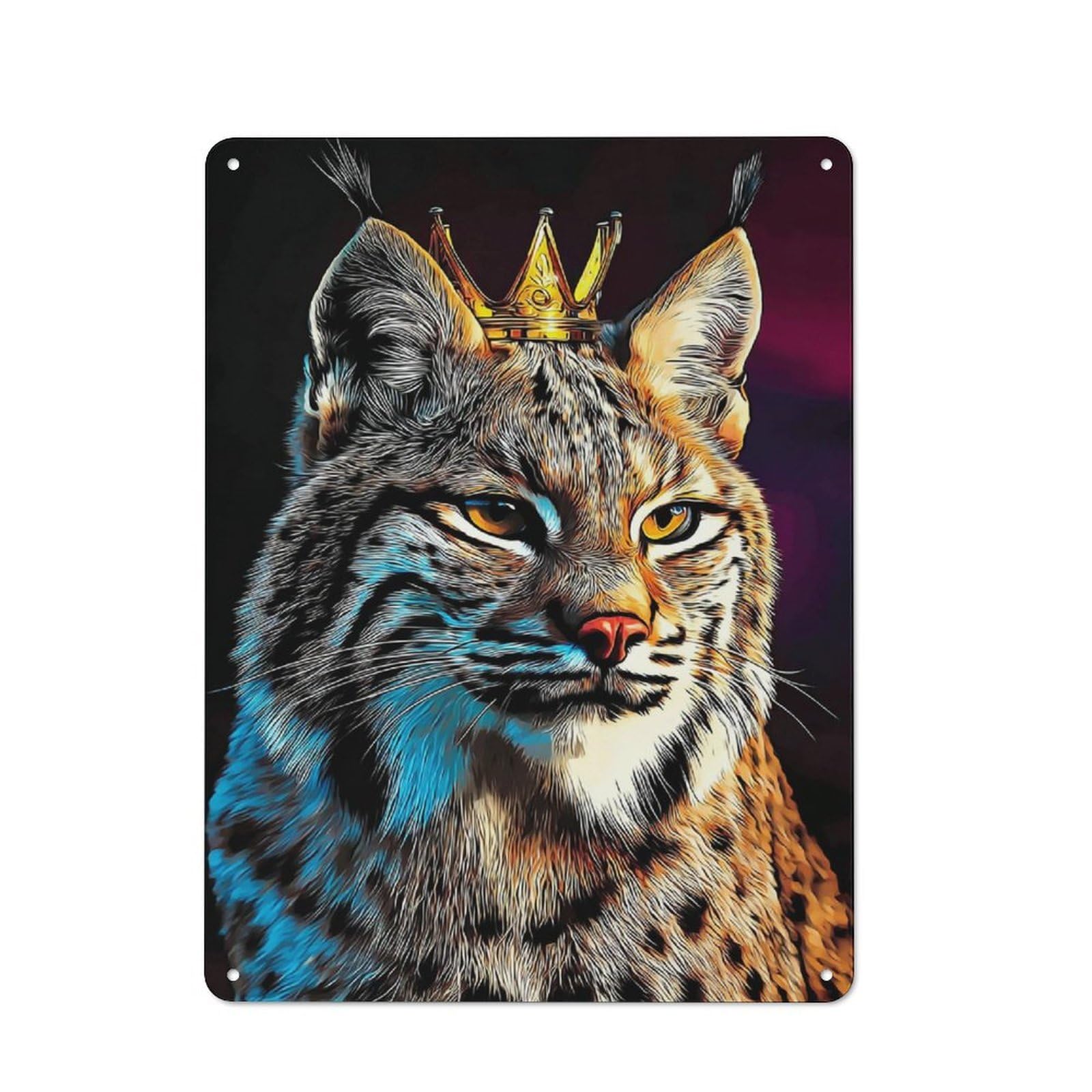 Junmoney Royal Bobcat Majesty -2 Decorative Metal Plaque With Design 40X30cm, Casual Utility Space Decor For Patio Bar, Workshop, Shed Or Kitchen