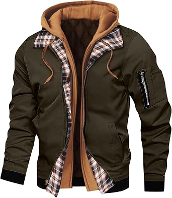 Mens Winter Warm Military Jackets Thicken Fleece Quilted Lined Hooded Cargo Coats Outdoor Casual Travel Parka Jacket