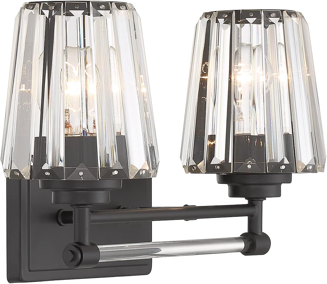 Savoy House 8-6001-2-BK Garnet Crystal Vintage Crystal Clear Bathroom Vanity Wall Light, 2-Light 120 Total Watts, 10" H x 16" W, Matte Black