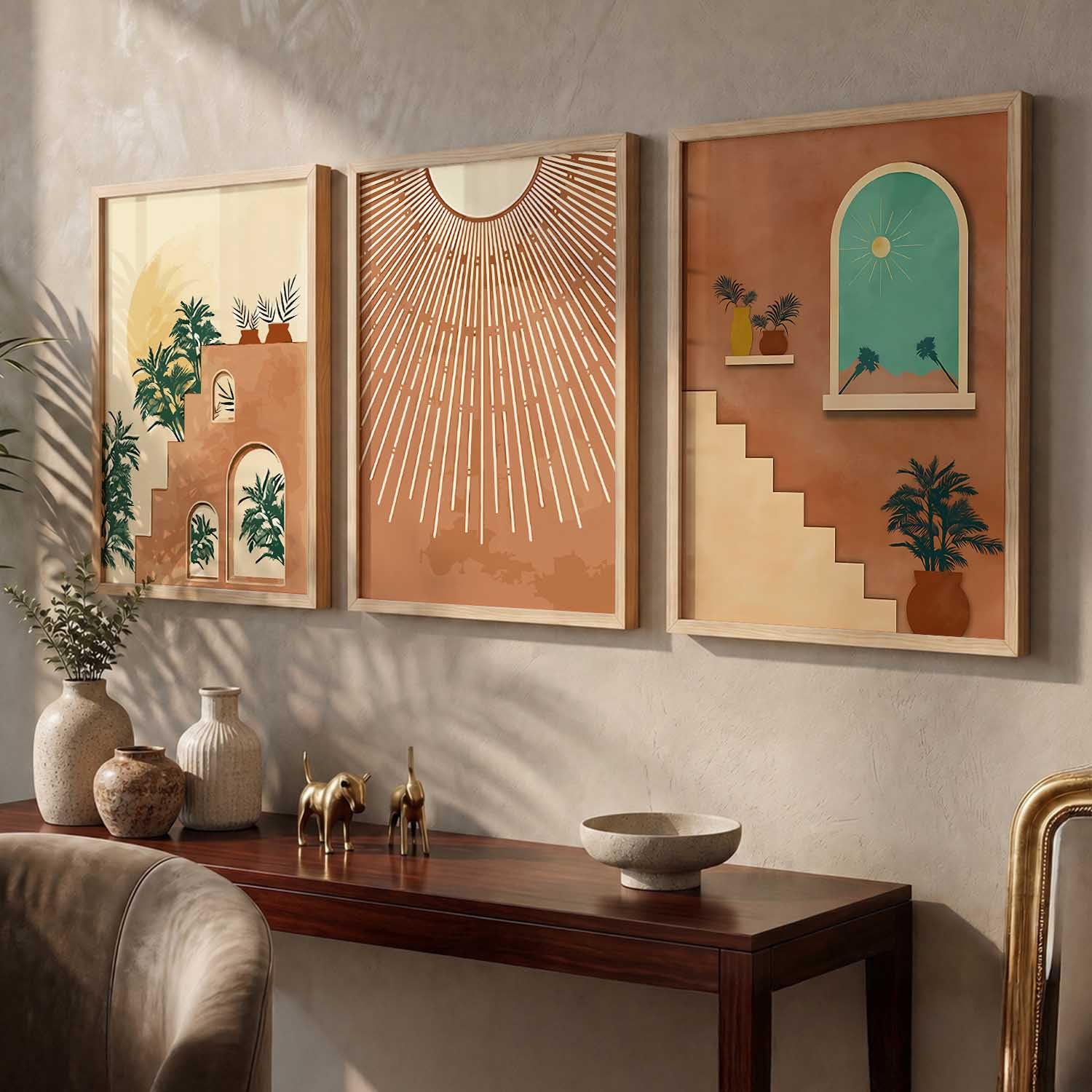 Bohemian Floral Wall Art Set - 3 Prints with Frame -13