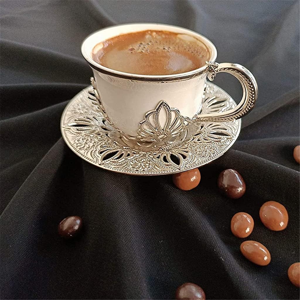 Cutlery Set Coffee Cups Set of 6 and Saucers 3 Ounce Porcelain Greek Demitasse Porcelain Cup Sets for Serving