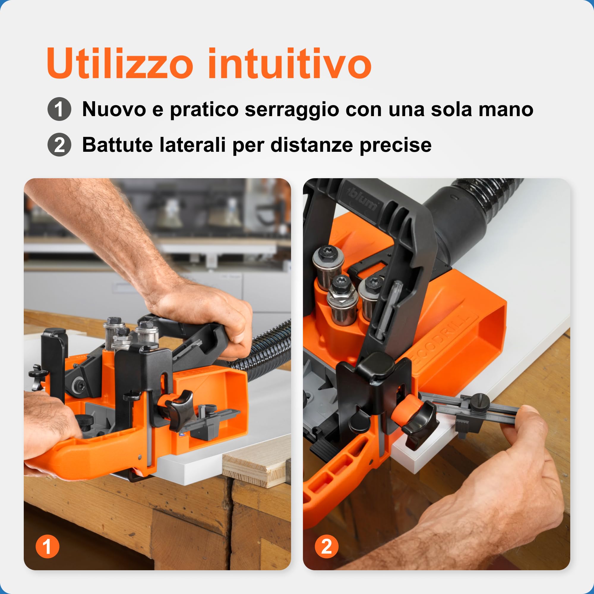 Blum ECODRILL - Cerniere in un batter d'occhio, cerniere per armadi e mobili, aiuto per la lavorazione, nastro Ø = 35 mm, cerniera, foratura verticale