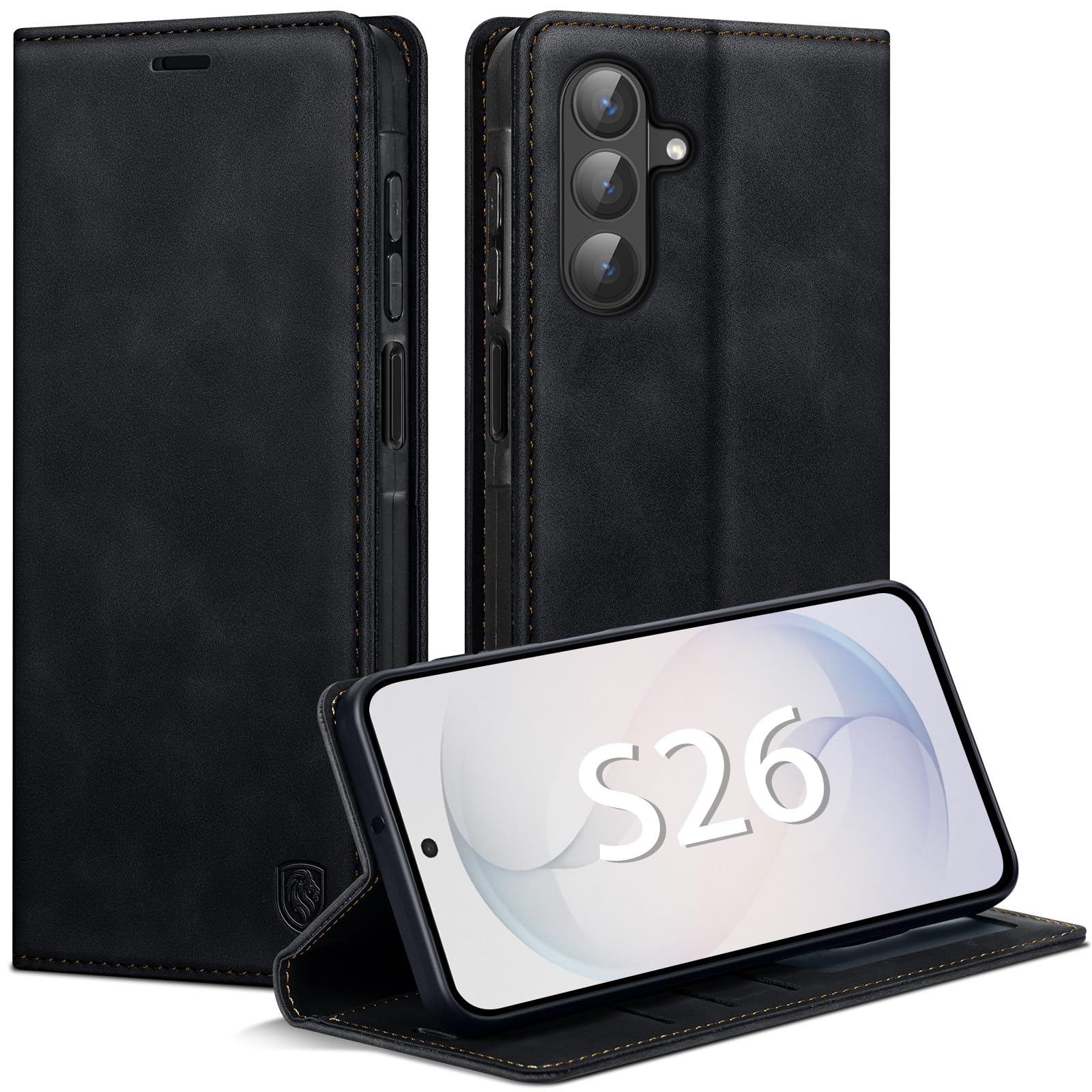 AIMOYU Handyhülle für Samsung Galaxy S26 Hülle, Premium Lederhülle Flip Case für Samsung S26 Hülle Magnet Tascher Kartenfach Standfunktion Schutzhülle für Galaxy S26 Klapphülle, Schwarz