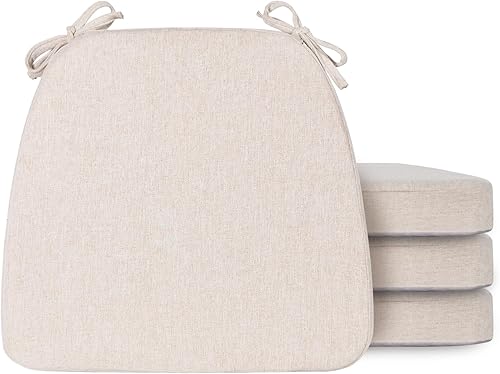 Juego de 4 almohadillas para sillas de comedor con lazos, cojines de asiento de cocina de madera para sillas, espuma 40D, antideslizante para