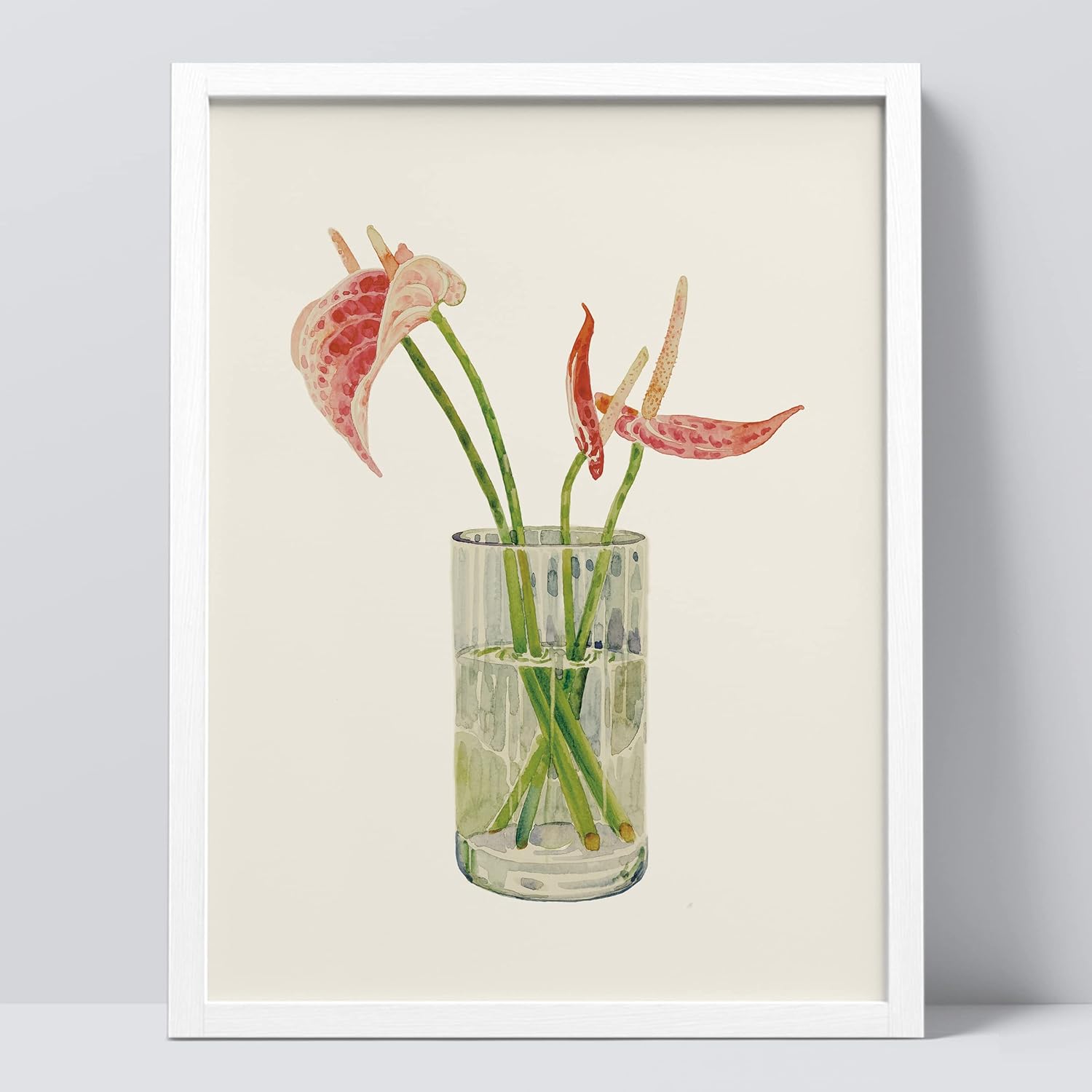 SIGNWIN Framed Flower Glass Vase Wall Art, Pastel Red Calla Lily Jungle Flower Glass Vase Wall Decor Prints, Nature Wilderness Wall Décor for Living Room, Bedroom - 12"x16" White