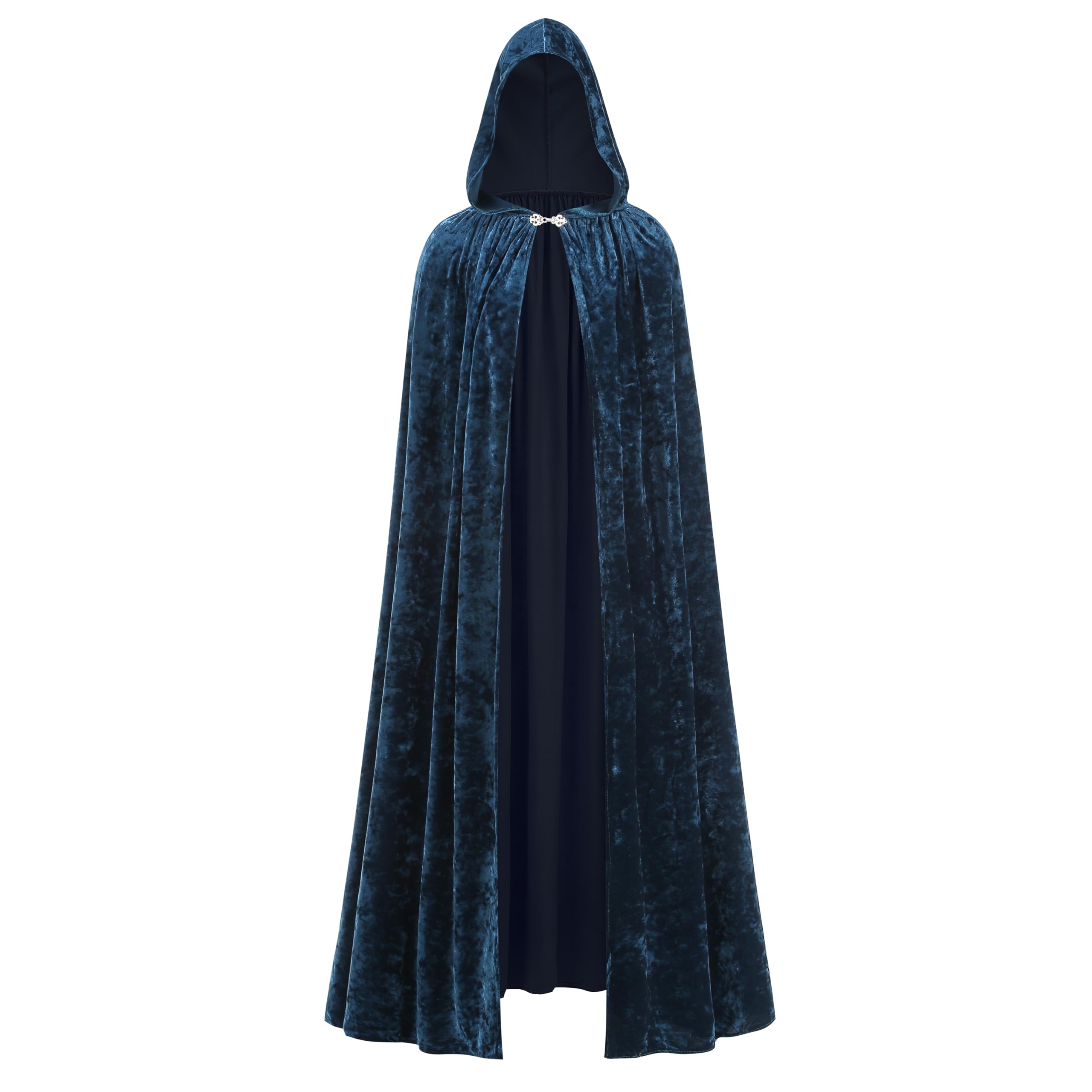 HAPNBCELE Medieval Velvet Hooded Cloak for Womens Mens, Adults Renaissance Costume Cape Halloween Christmas Masquerade Party (Purple-Blue, 55.11Inch/140cm) โ image 1