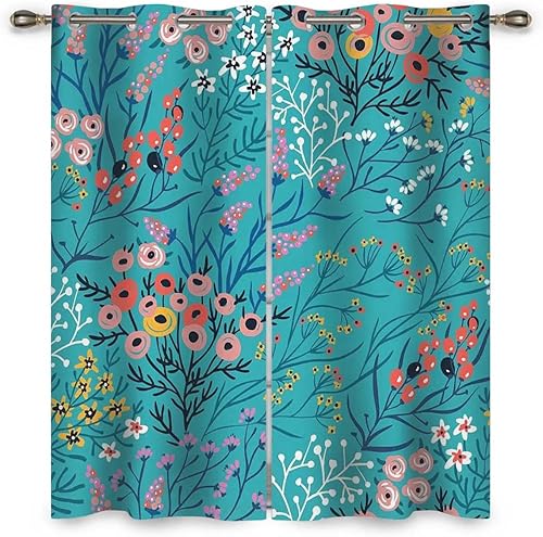 Cortinas florales de estilo rústico turquesa para sala de estar, 2 paneles, cortinas opacas de 55 pulgadas de ancho x 55 pulgadas de alto