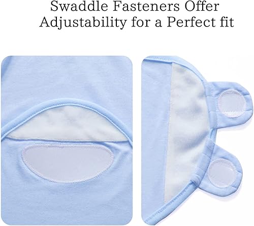 Miniatura 4 de Manta de envolver para bebé, niña y niño, fácil de cambiar, paquete de 2 saco de dormir ajustable para bebés recién nacidos de 0 a 3 meses (azul y