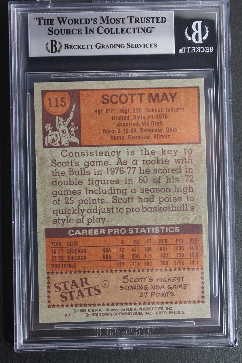 Scott May Chicago Bulls 1978 Topps #115 Autographed Signed Basketball Card BAS