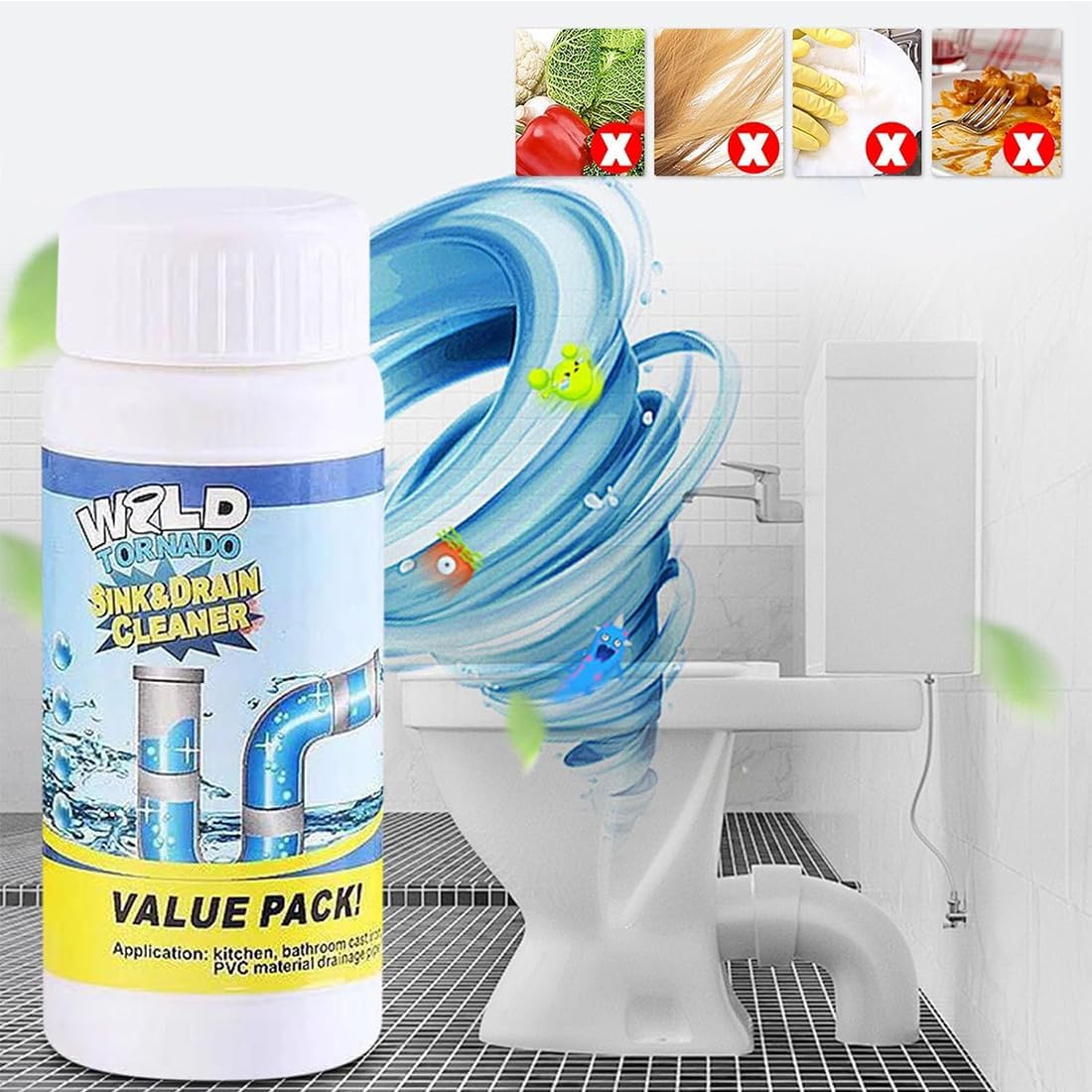 Rohrreiniger Extrem Stark, Abflussreiniger für Küche, Bad & Toilette Hochwirksamer Rohrreiniger Mit Aktivschaum, Toilettenreiniger Schnelle Reinigung (4PCS)