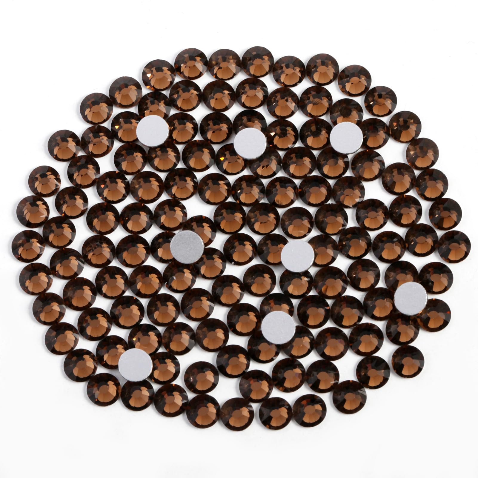 Beadsland 288pcs Flat Back Crystal Rhinestones Round Gems for Nail Art and Craft Glue Fix, Smoked Topaz, SS34, 7.1-7.3mm
