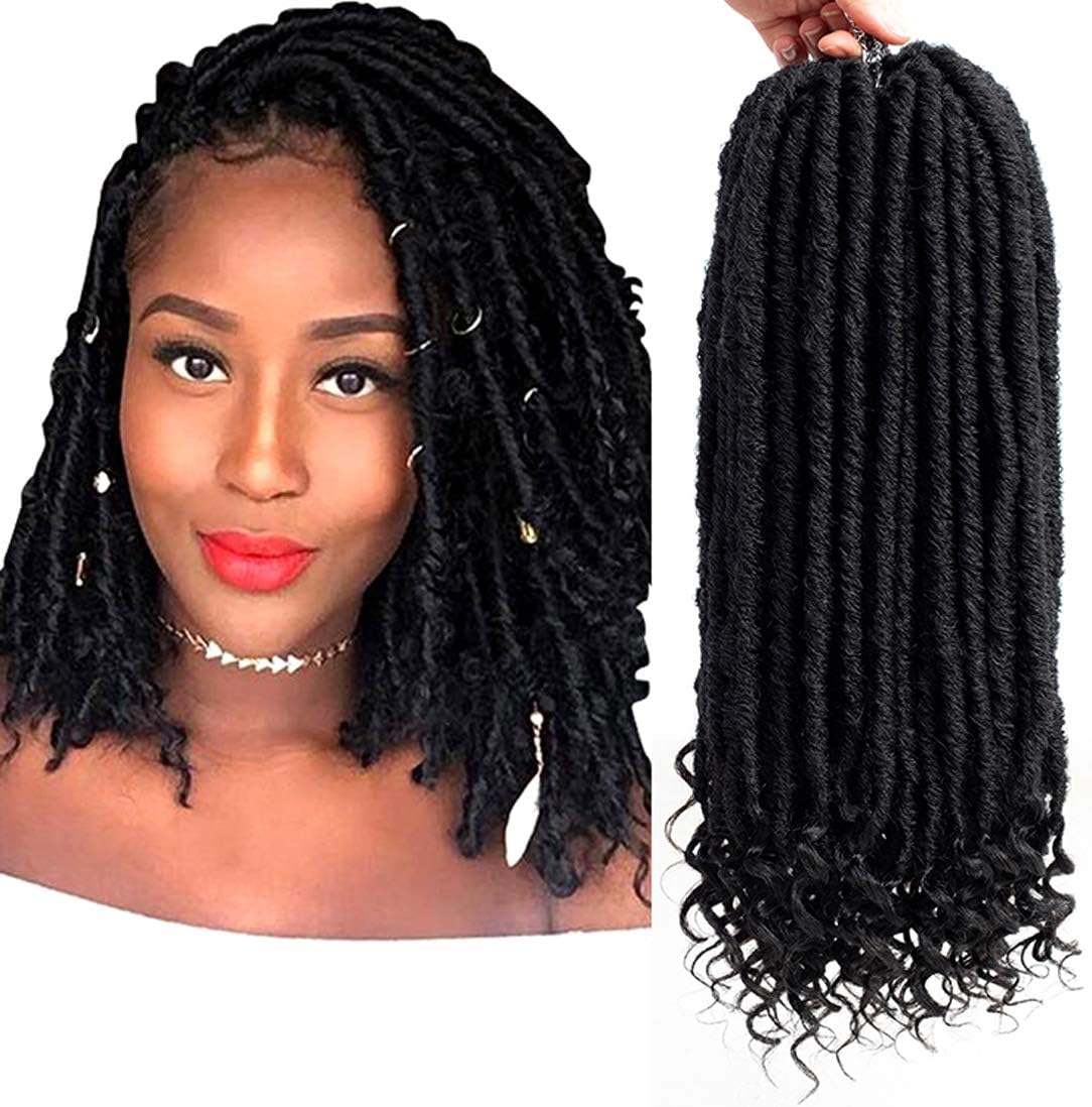 6 Packs 14" Short Goddess Faux Locs With Curly Natural Black Straight Dreadlocks Crochet Braid Hair Extensions 24 Roots Dreadlocks Fiber For Girl Women(14" 1b)