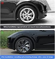 Vista 5 de KAVANIC 4 piezas de cubierta de rueda Compatible con Tesla Model Y 19 pulgadas 2020-2024 ABS tapacubos estilo cuchilla negro mate Compatible