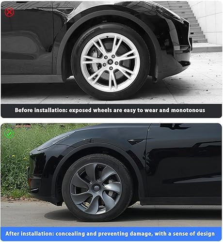 Miniatura 5 de KAVANIC 4 piezas de cubierta de rueda Compatible con Tesla Model Y 19 pulgadas 2020-2024 ABS tapacubos estilo cuchilla negro mate Compatible