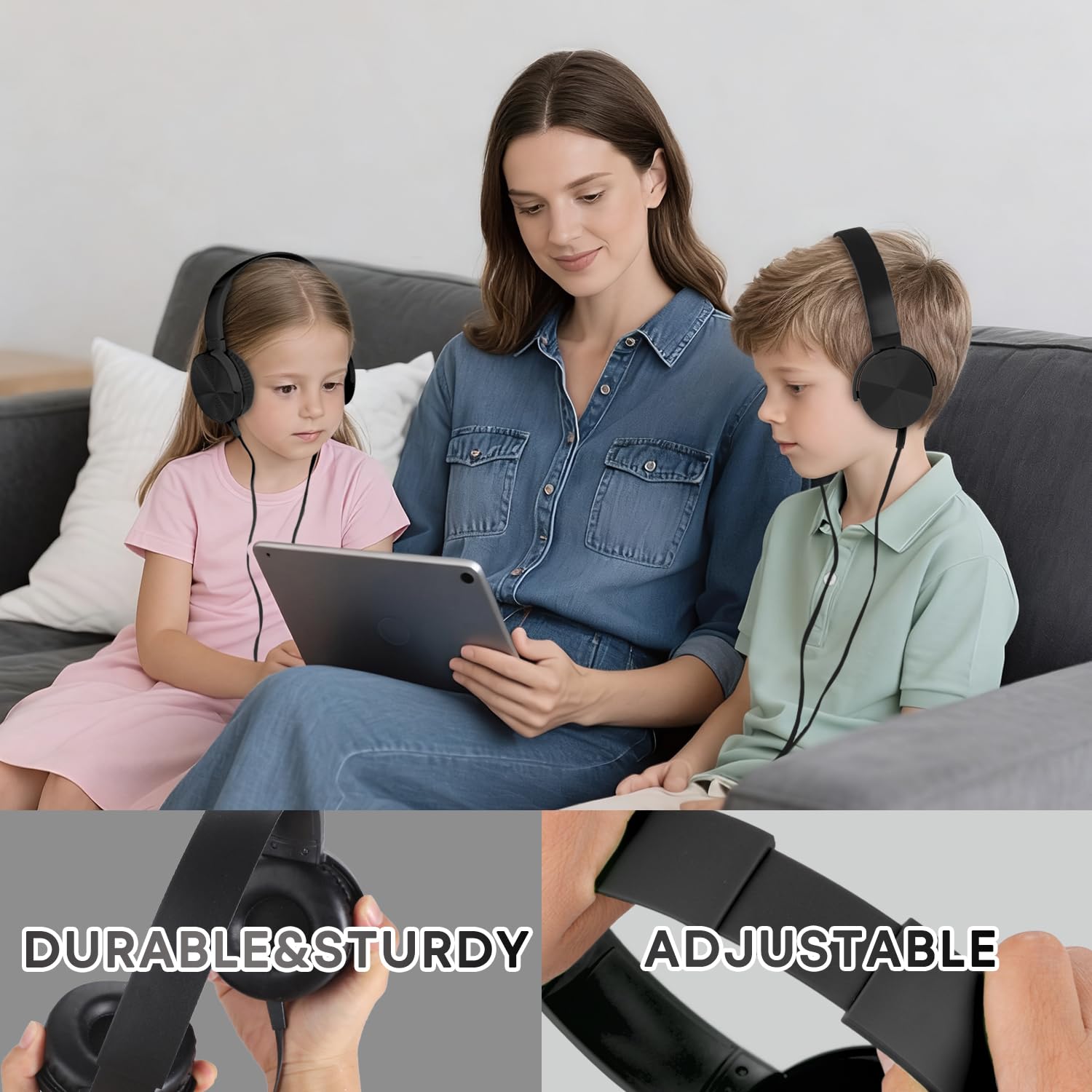Paquete de 10 auriculares de aula a granel, auriculares duraderos con cable para estudiantes, niños, adolescentes, niños y adultos (LS450, 10 negro)