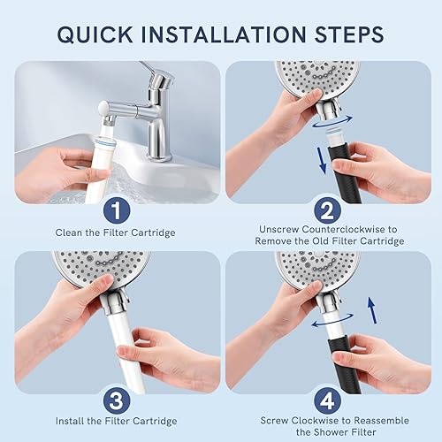 Miniatura 6 de Paquete de 2 filtros de repuesto para cabezal de ducha con mano, elimina el cloro y reduce la picazón en la piel seca, solo funciona con cabezal de