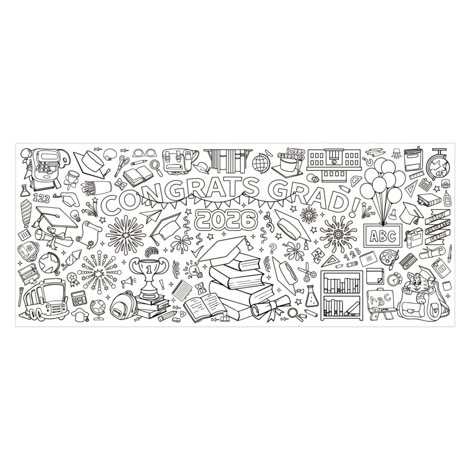 Graduation Coloring Poster Preschool,2026 Graduation Painting Tablecloth 30x72 Inch | Kindergarten Coloring Tablecloth - for Classroom School Kindergarten Preschool Home Party Gathering