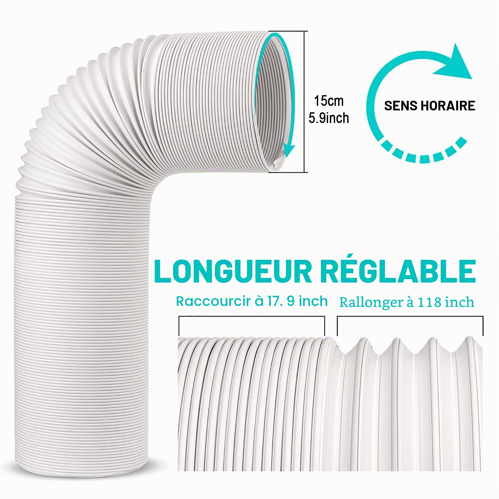 Tuyau de climatiseur portable Diamètre 15cm Climatiseur Mobile Tuyau évacuation Climatiseur Mobile pour climatiseur d'échappement Compatible avec Les climatiseurs Mobiles LG,Delonghi et Autr