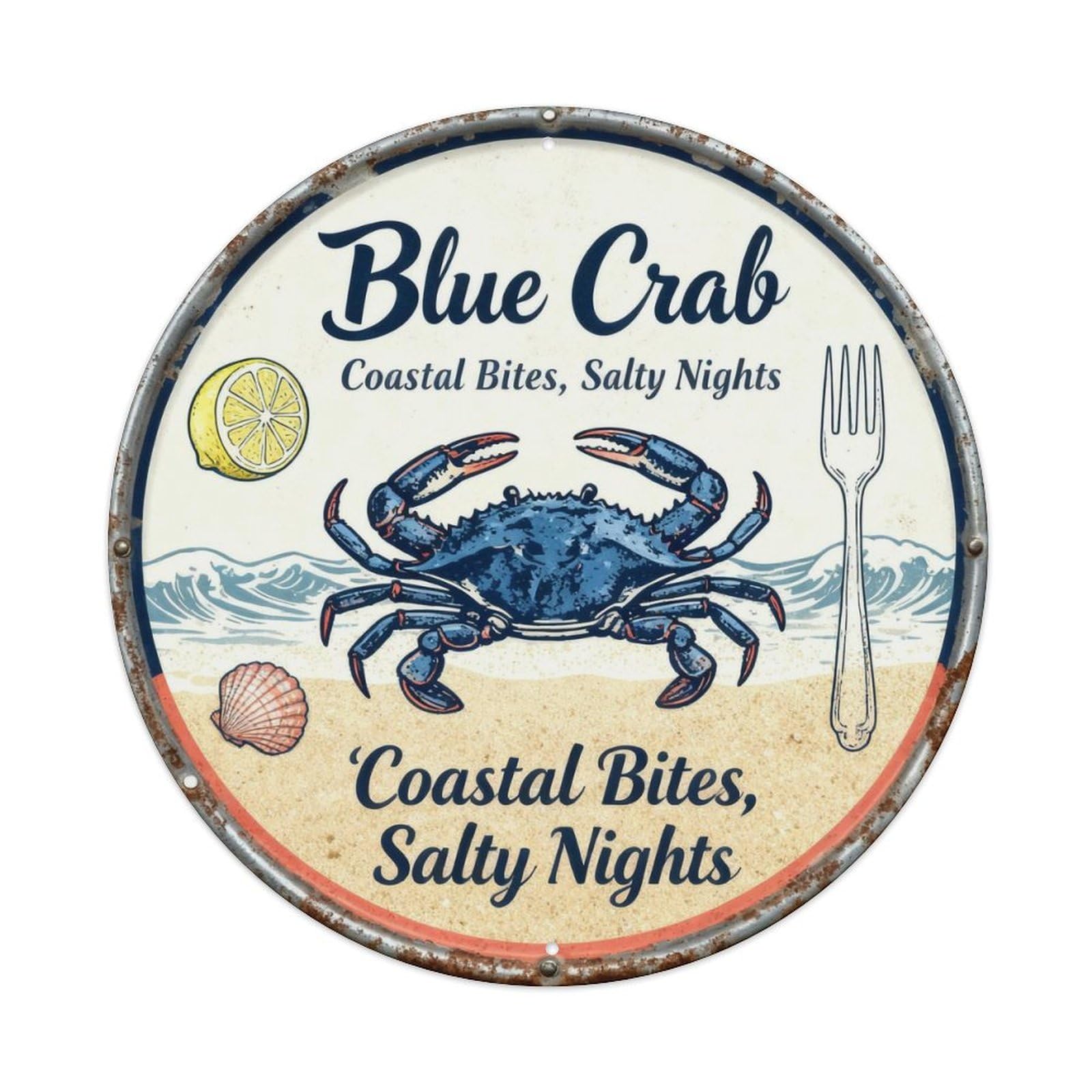 Blue Crab Coastal Kitchen Decor Metal Tin Sign Plaque