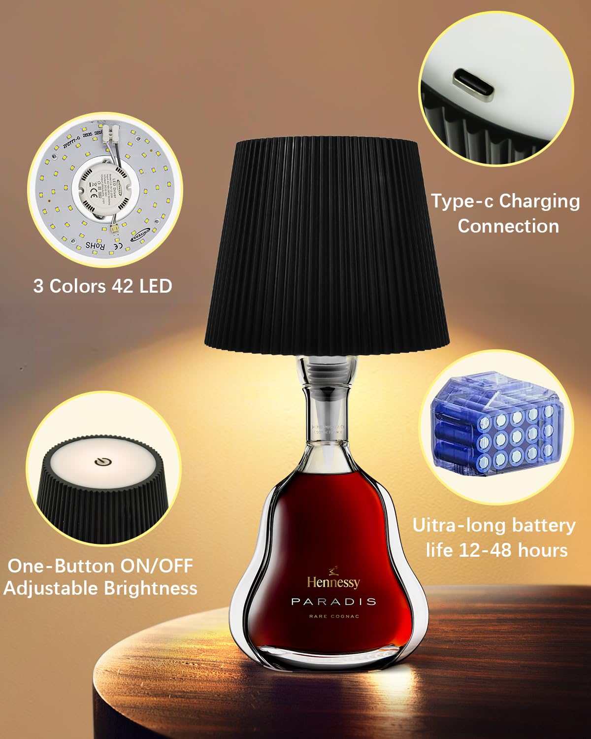 TechKen Set van 2 led-fleslampen, lampflesbevestiging, dimbare flessenlampbevestiging, 5200 mAh, led-lampenkap voor flessen, lamp voor binnen, buiten, restaurant, bar