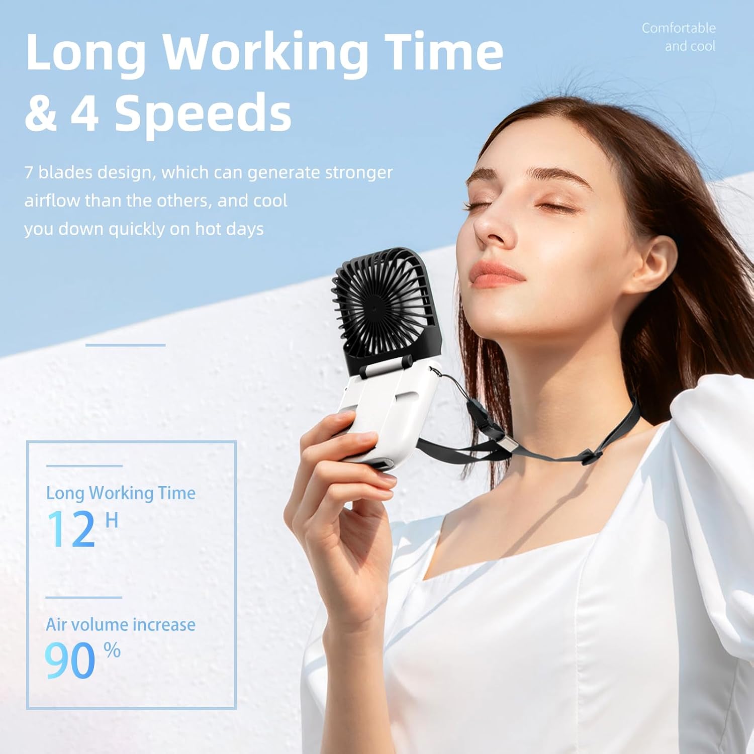 FADACHY Mini Handheld Fan - USB Rechargeable 3000mAh Battery Operated, Personal Fan for Outdoor, Indoor, Travel, Camping, Office