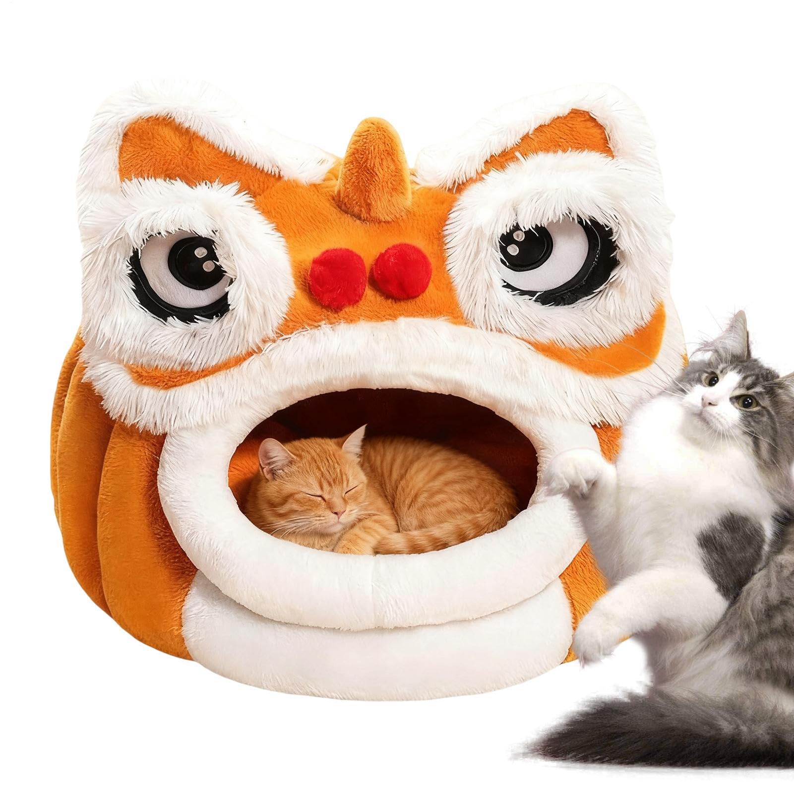 Lit pour chat intérieur chaud avec tunnel maison en forme de lion