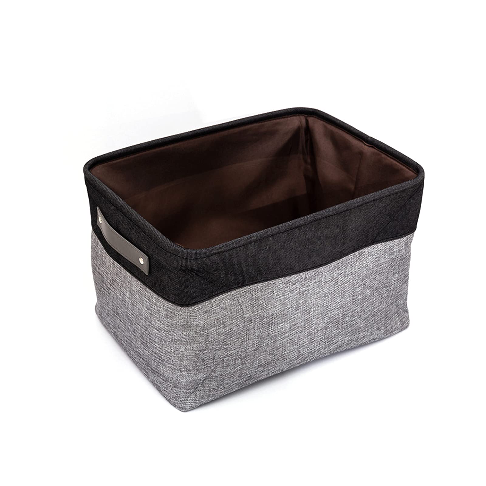 Boîte de rangement en tissu avec finitions élégantes en cuir