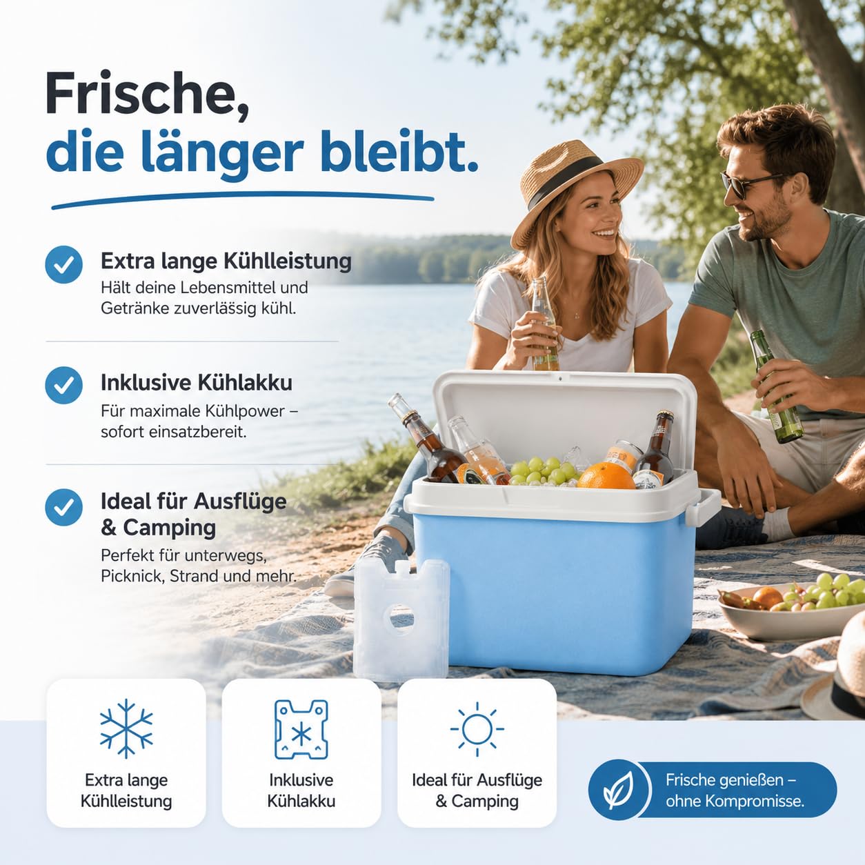 15 Liter Kühlbox mit Kühlelement & Kühlakku– Thermobox für extra Lange Kühlung, ideal als Kühltasche