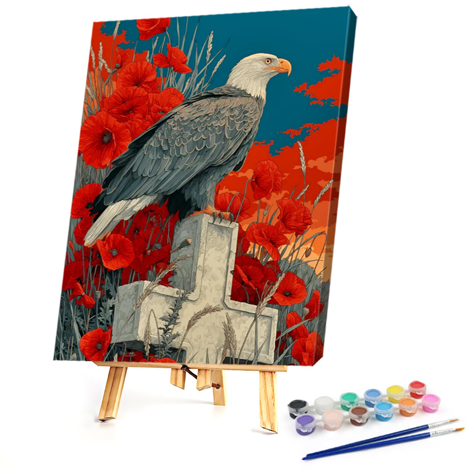 POETRYDRAW Eagle of Remembrance DIY Paint By Numbers Kit on Canvas 11.81x15.75inch Without Frame for Beginners & Adults