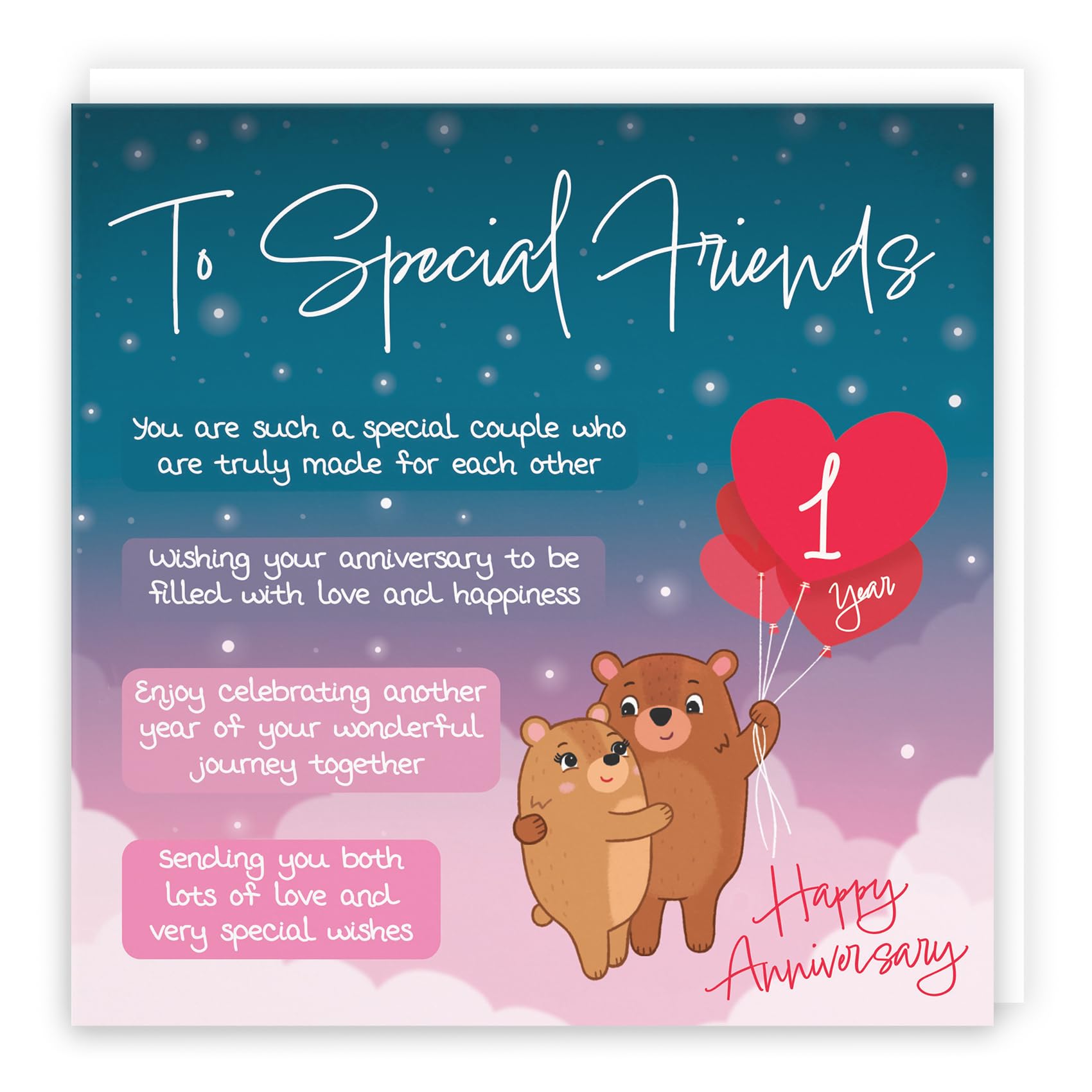 Hunts England, Special Friends 1st Anniversary Card, Starry Night, Cute Bears, Verse 1st Anniversary Card For Special Friends