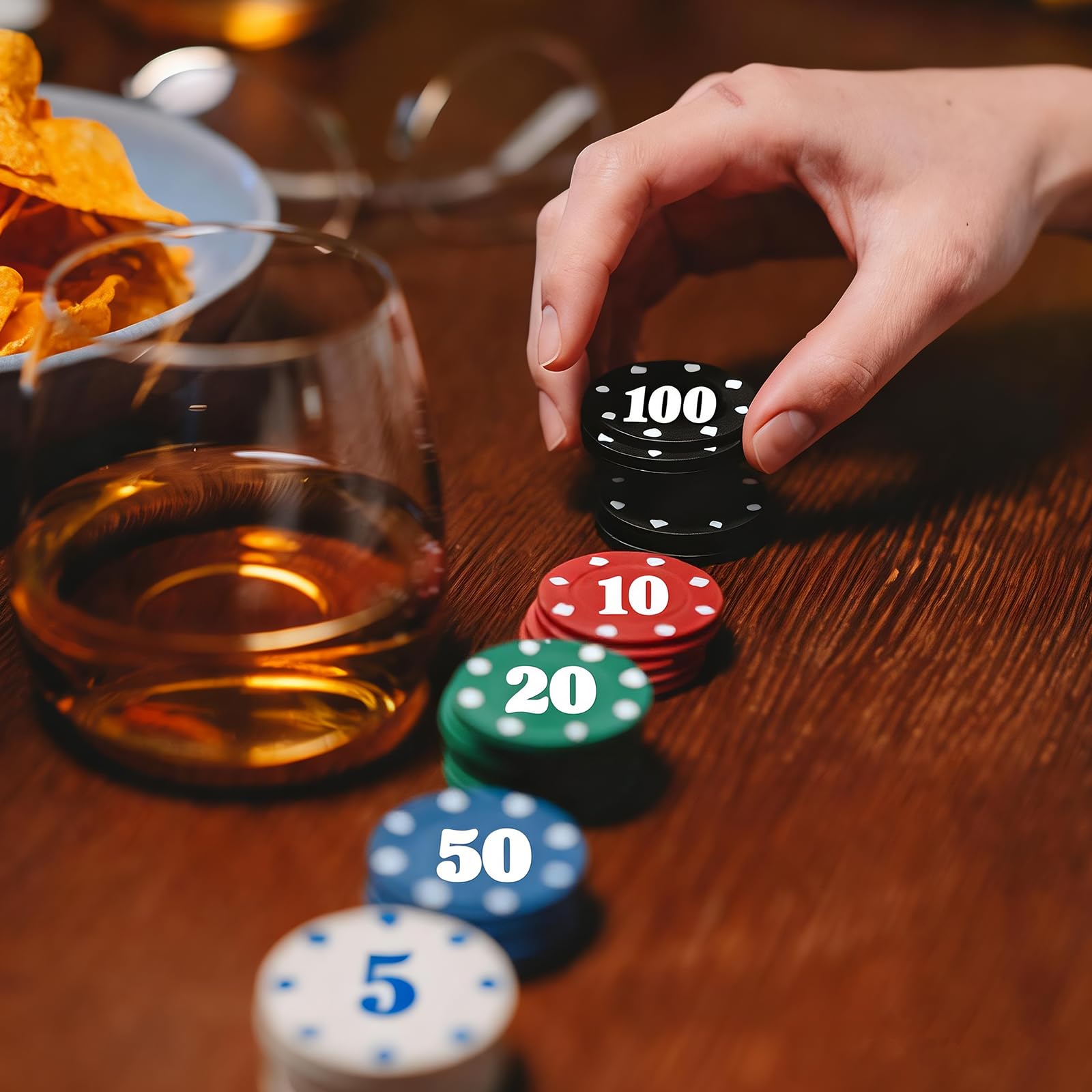 300 Stück PokerChips Kunststoff Nummerierte Chips 5/10/20/50/100,Poker Zubehör,Wertmarken Chipsfür Reisen und Familienpartys