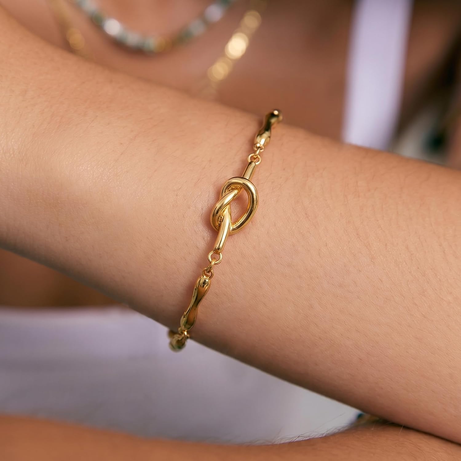 18K Gold/Silver Plated Knot Bracelet for Women, Minimalist Tie Design Bangle, Non Tarnish Waterproof Dainty Gold Bracelet, Elegant Jewelry Gift for Her
