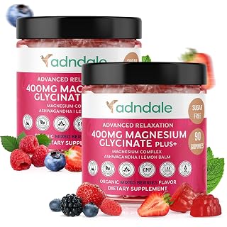 Adndale 180 CT Magnesium Glycinate Gummies 400 mg/Serv with Ashwagandha, Magnesium Malate & Taurate, Sugar Free Chews for Adults & Kids - Amazon product rated Grade A