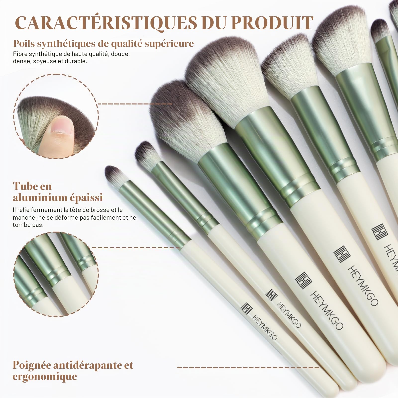 HEYMKGO Pinceaux Maquillages 12pcs Diversity Pinceau Maquillage Premium Synthetic Bristles Foundation Powder Concealers Blush Blending Lip Eyeshadow Eyebrow Highlighter Kit Pinceaux Maquillages